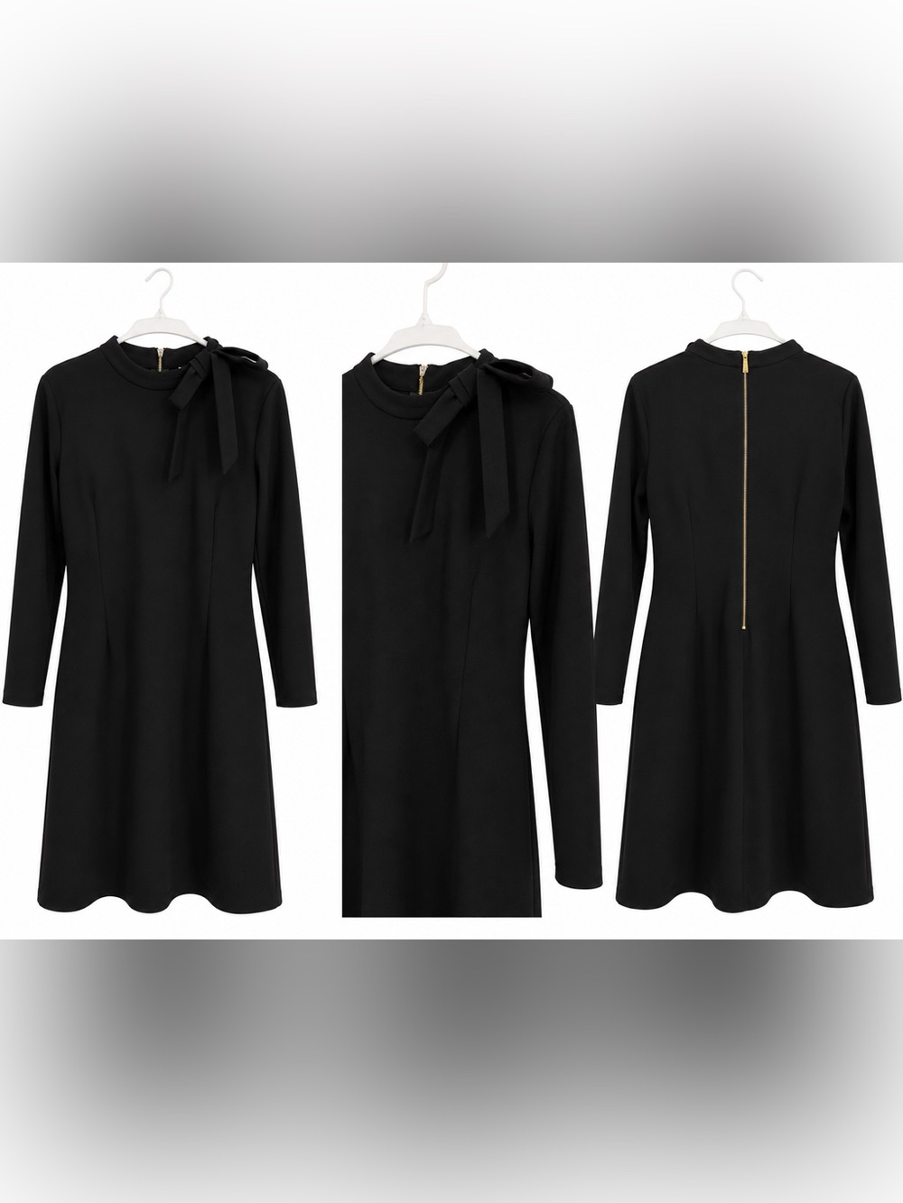 Calvin Klein Black Long-Sleeve Bow-Neck A-Line Dress